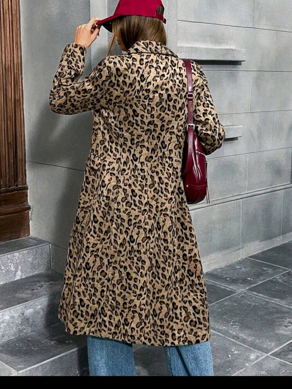 Leopard Print Long Trench Coat - Brown & Black - Picture 2 of 8